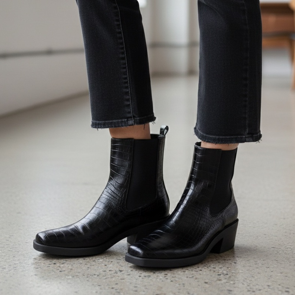 OPEN EDIT Edayla Croc-Embossed Square Toe Chelsea Boots Size 9.5